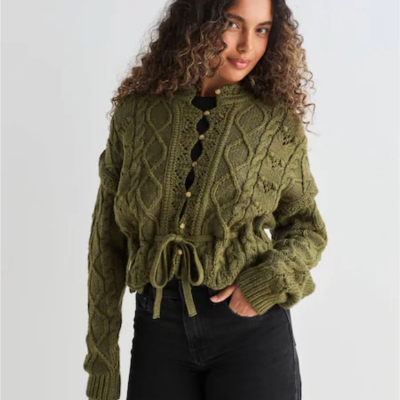 next Sweaters - Next Khaki Green Cable Knit Cardigan